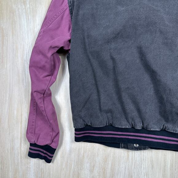 BDG Colorblock Varsity Black & Purple Long Sleeve Snap Front Bomber Jacket Small - Picture 11 of 12